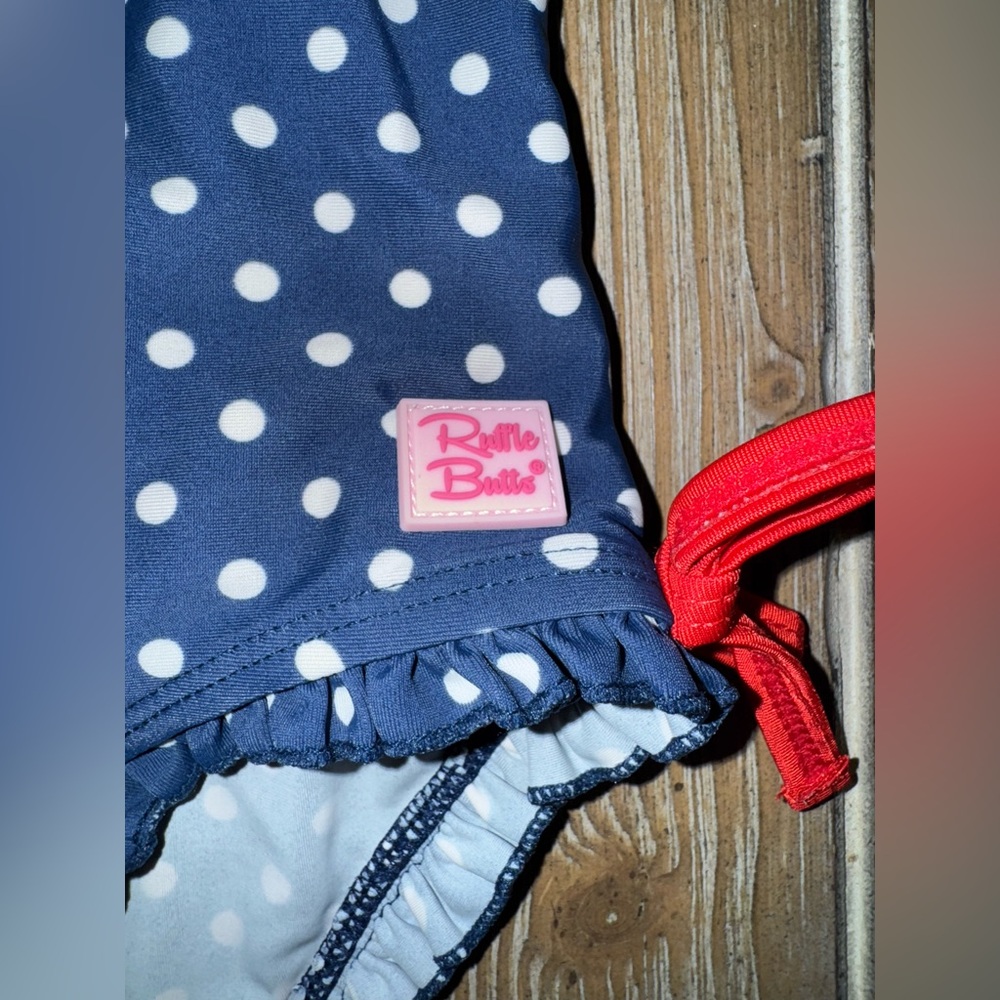 Ruffle Butts Navy Polka Dot Long-Sleeve Rash Guard One-Piece size 18-24 months - Picture 3 of 5